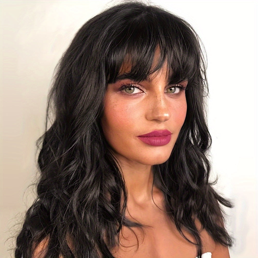 Body Wave Wigs with Bangs 100% Human Hair Wigs for Women None Lace Front Wigs 200%Density Brazilian Virgin Hair Glueless Machine Made Wig Human Hair Wigs with Bangs Natural Color